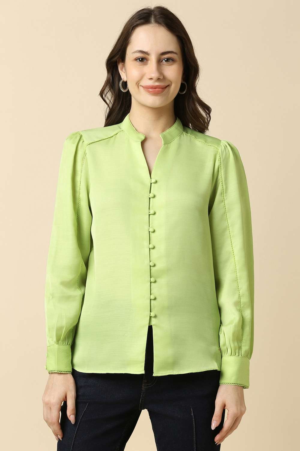 Solid-Blended-Fabric-Regular-Fit-Women-s-Shirt