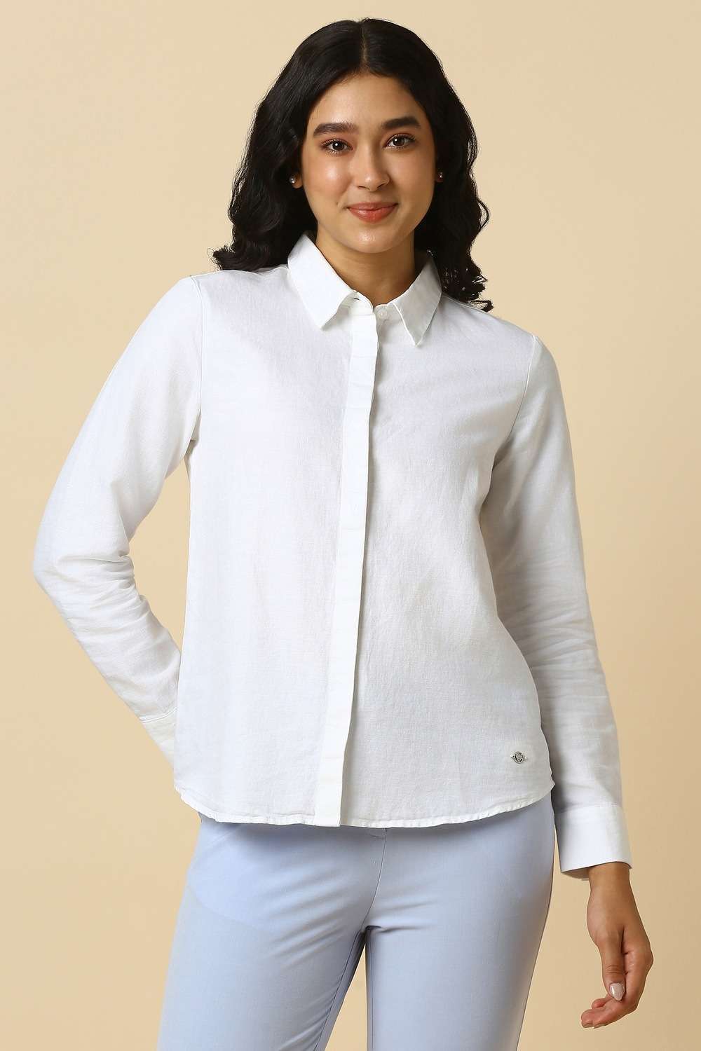 Solid-Blended-Fabric-Regular-Fit-Women-s-Shirt