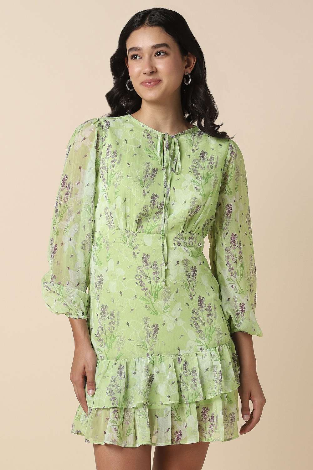 Printed-Polyester-Tie-Up-Neck-Women-s-Mini-Dress