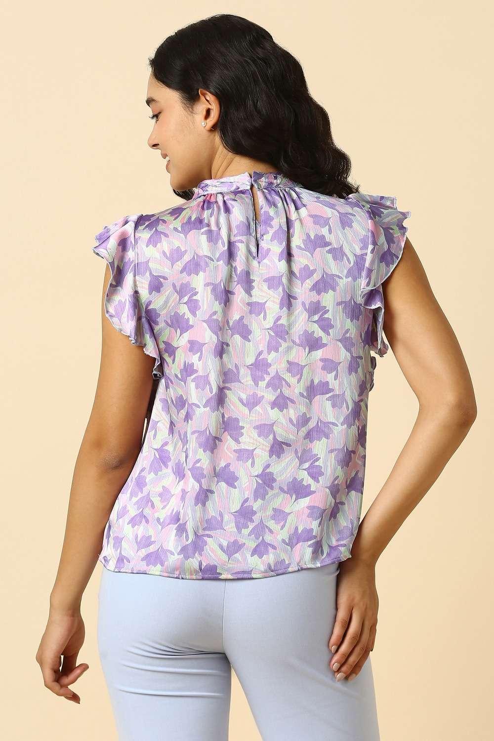 Printed-Polyester-Round-Neck-Women-s-Top