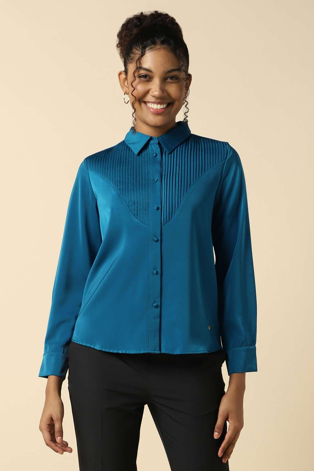 Solid-Polyester-Regular-Fit-Women-s-Shirt