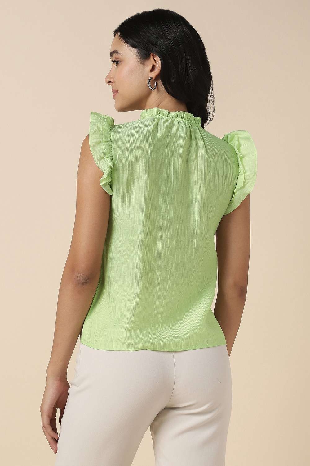 Solid-Blended-Fabric-Round-Neck-Women-s-Top