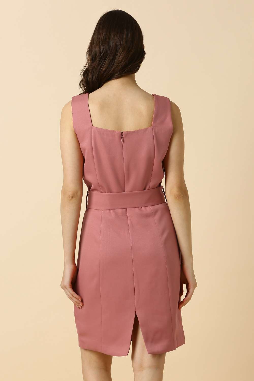 Solid-Polyester-Square-Neck-Women-s-Mini-Dress