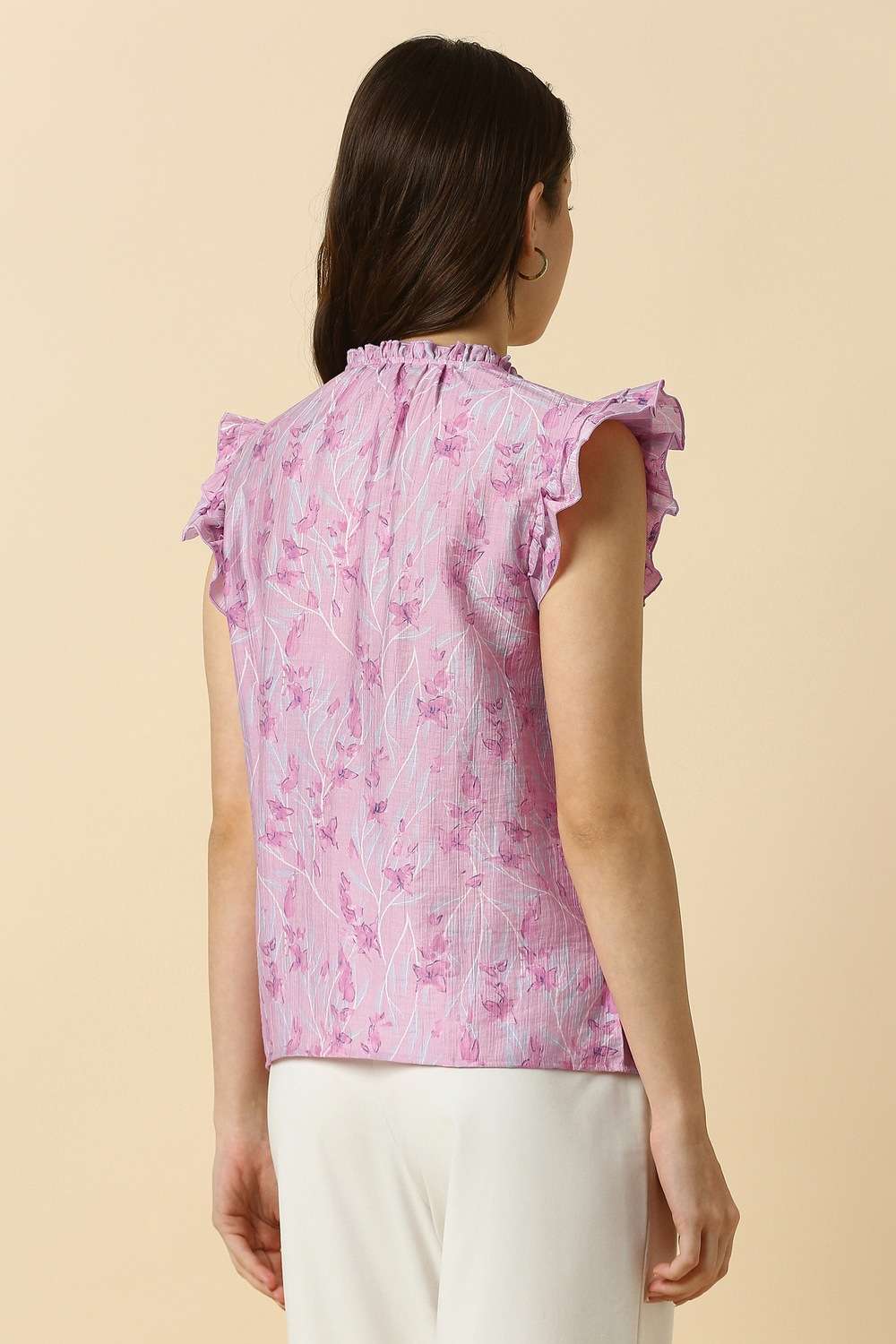 Printed-Blended-Fabric-Round-Neck-Women-s-Top