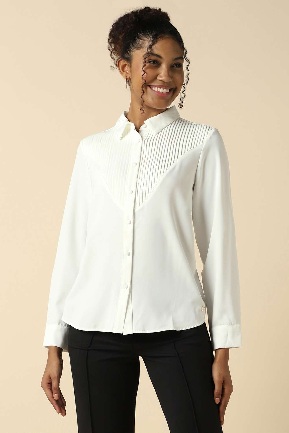 Solid-Polyester-Regular-Fit-Women-s-Shirt