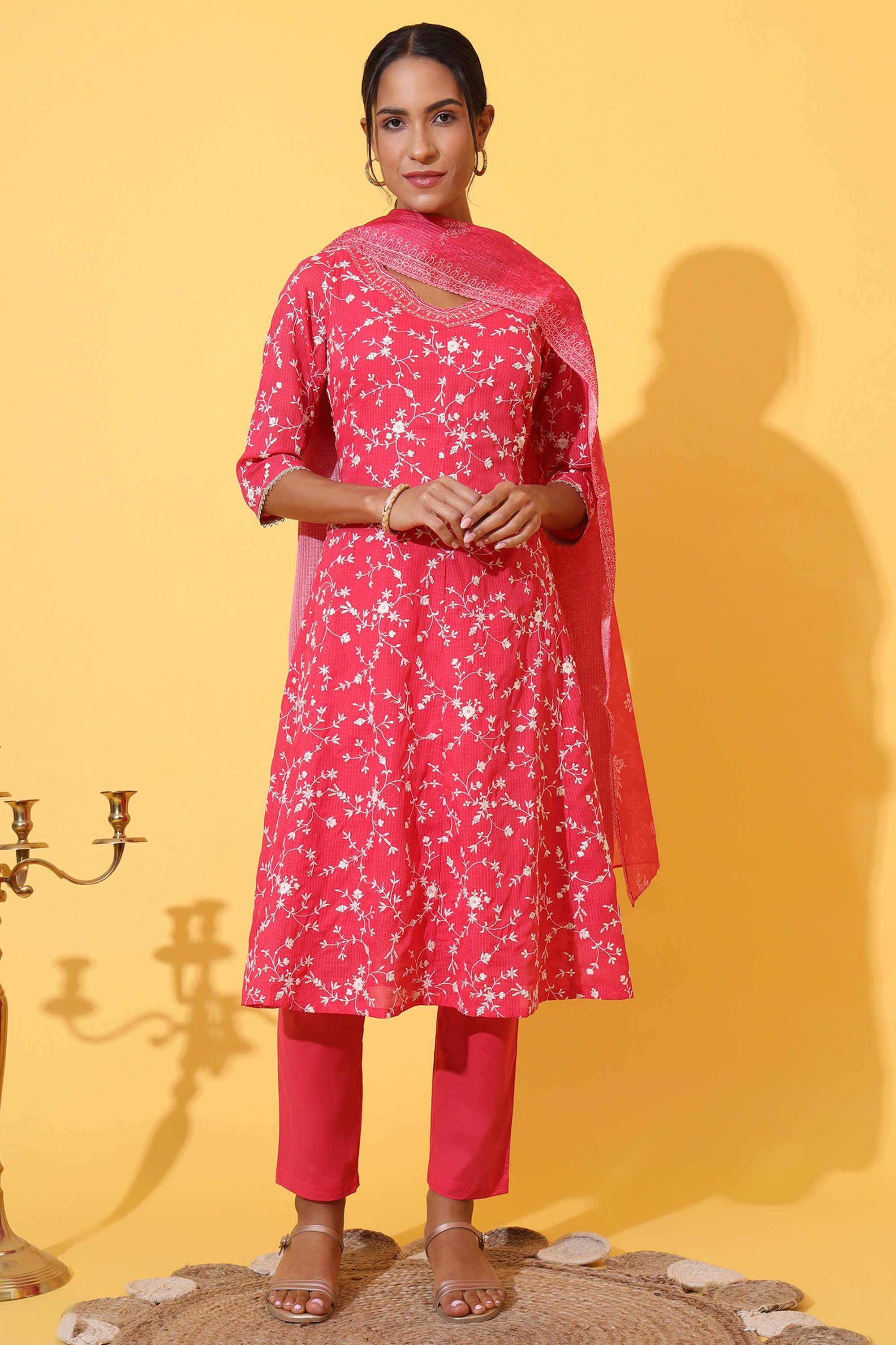 Embroidered-Calf-Length-Polyester-Woven-Women-s-Kurta-Set