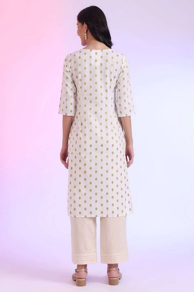 Geometric-Print-Cotton-Blend-V-Neck-Women-s-Fusion-Wear-Kurta