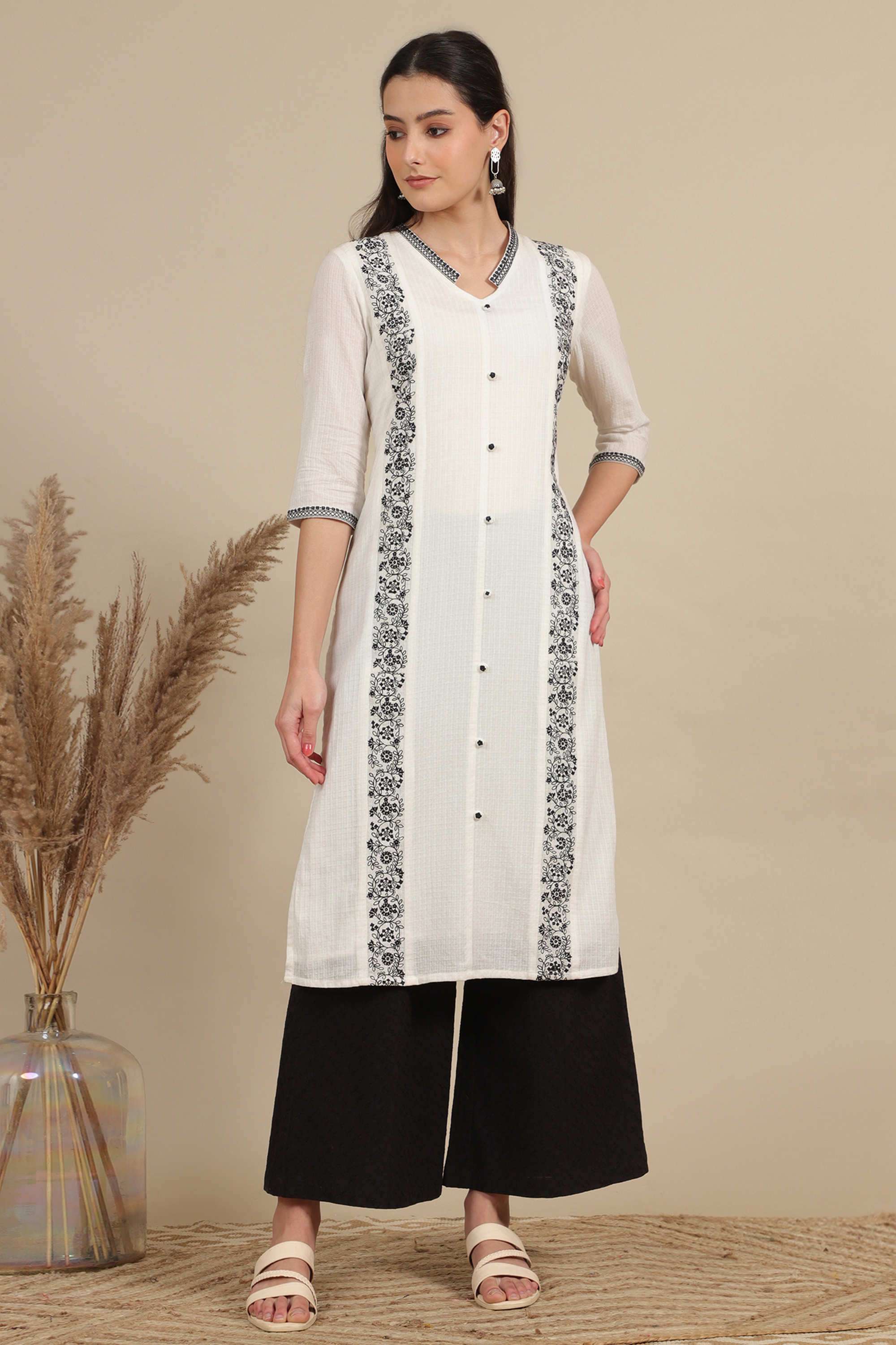 Embroidered-Calf-Length-Pure-Cotton-Woven-Women-s-Kurta-Set