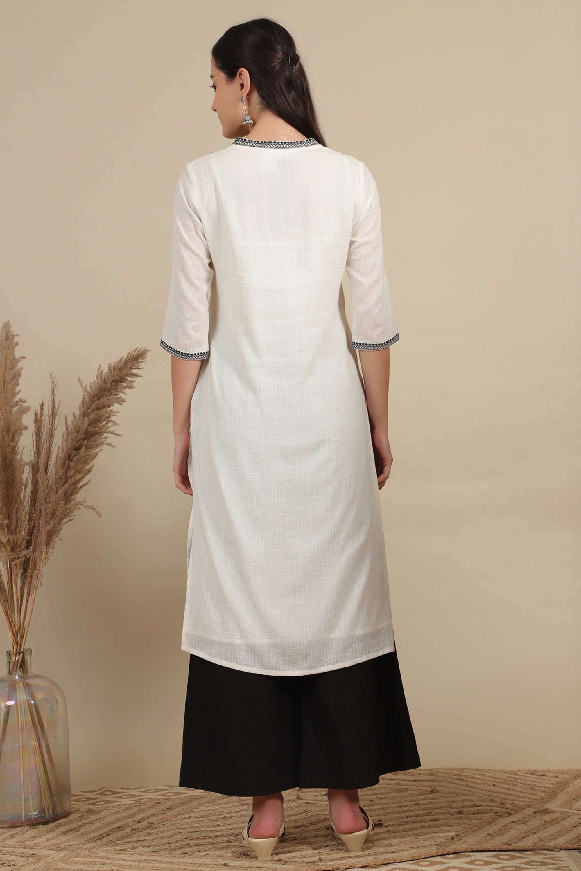 Embroidered-Calf-Length-Pure-Cotton-Woven-Women-s-Kurta-Set