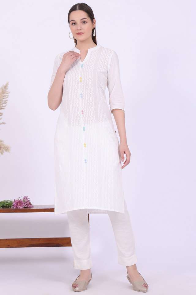 Solid-Cotton-Collared-Women-s-Fusion-Wear-Kurta