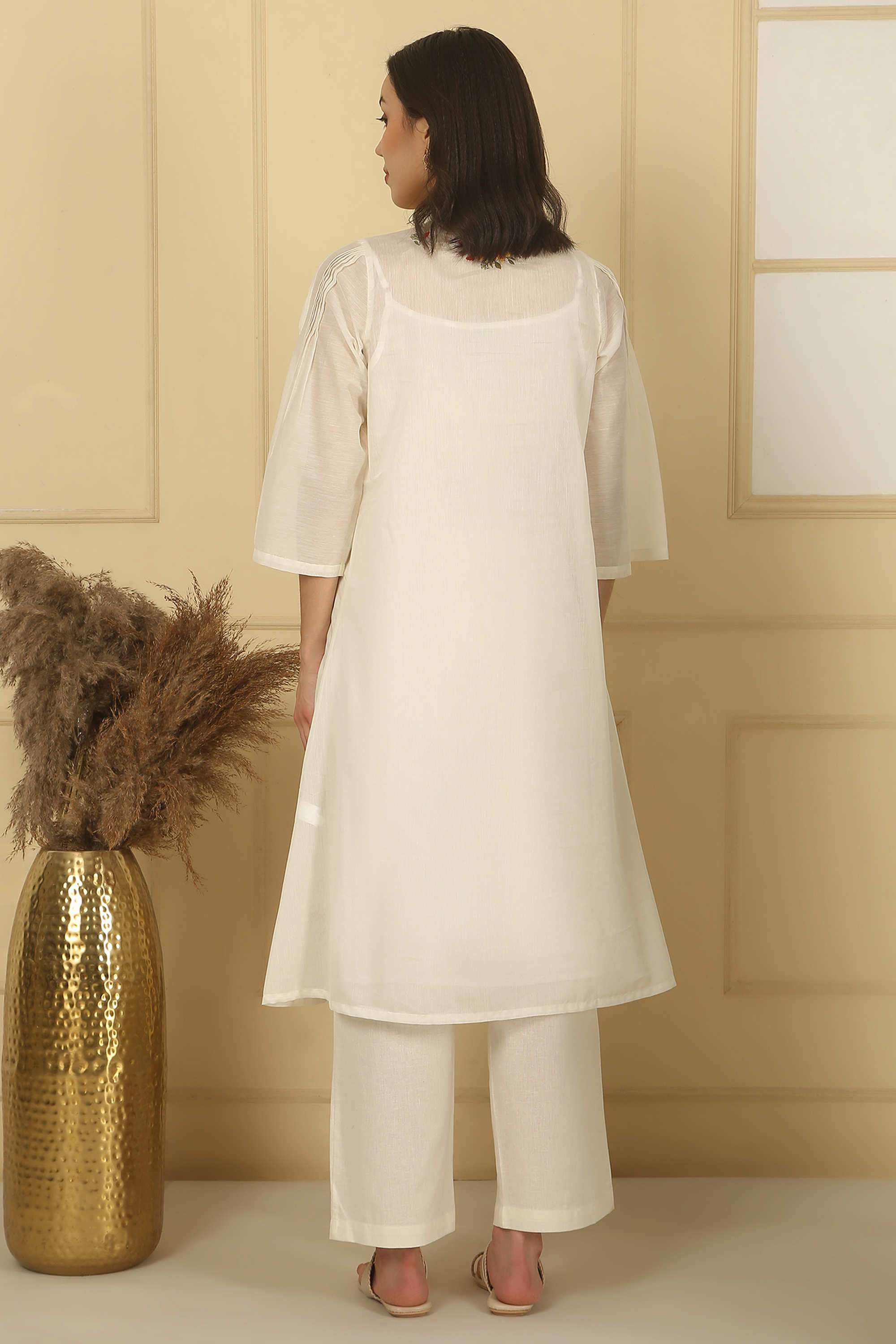 Embroidered-Calf-Length-Cotton-Blend-Woven-Women-s-Kurta-Set