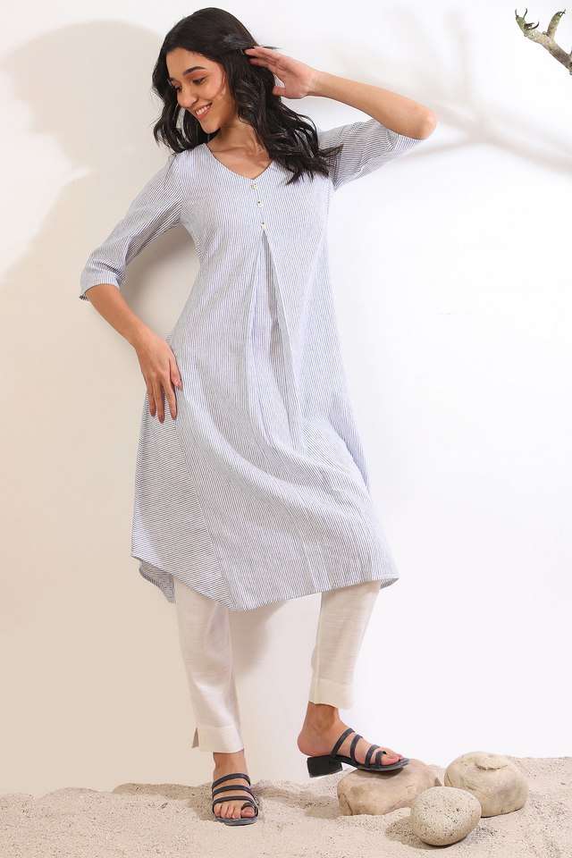 Stripes-Cotton-Blend-Regular-Fit-Women-s-A-Line-Kurta