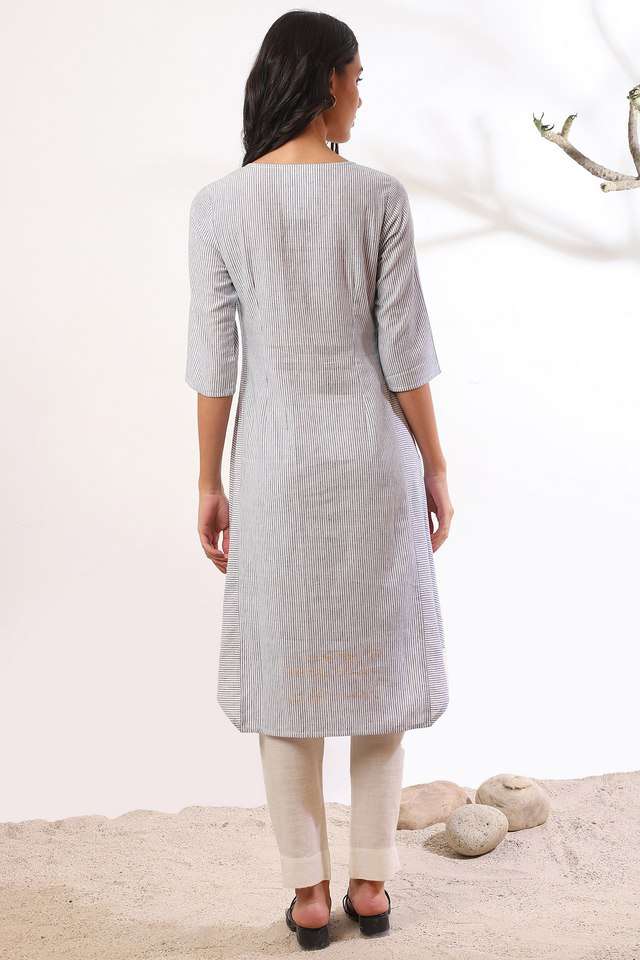 Stripes-Cotton-Blend-Regular-Fit-Women-s-A-Line-Kurta