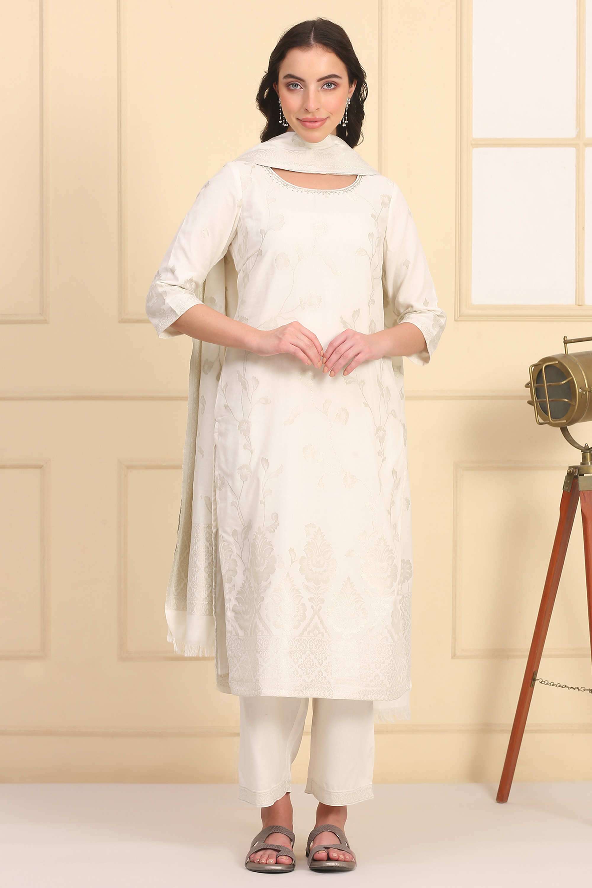 Ombre-Calf-Length-Cotton-Blend-Woven-Women-s-Kurta-Set