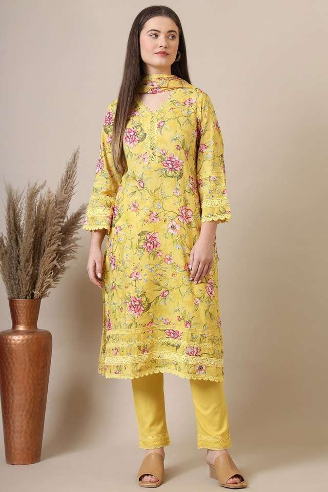 Floral-Calf-Length-Polyester-Woven-Women-s-Kurta-Set