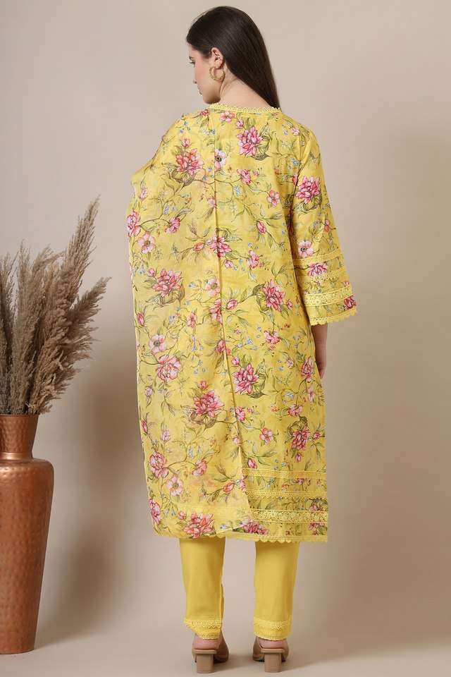 Floral-Calf-Length-Polyester-Woven-Women-s-Kurta-Set