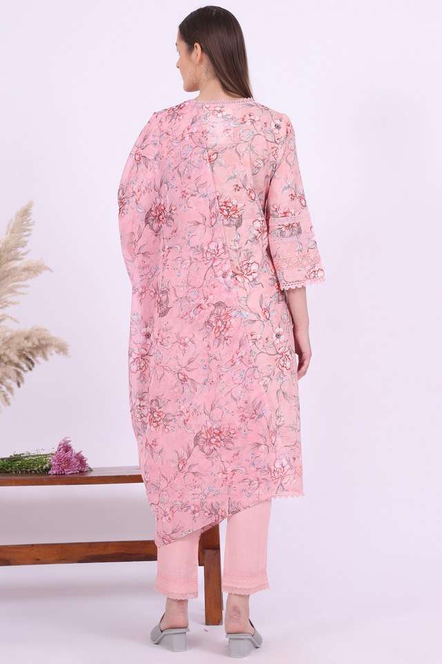 Floral-Polyester-Relaxed-Fit-Women-s-Straight-Kurta-&-Trousers-&-Dupatta
