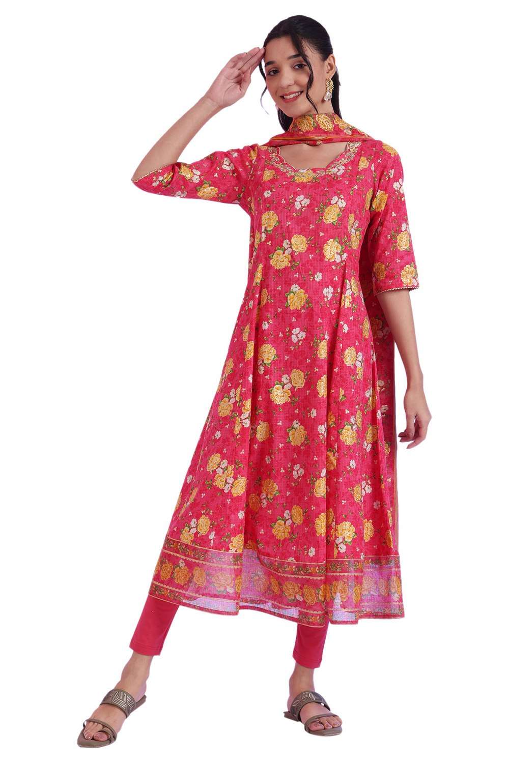 Floral-Calf-Length-Viscose-Woven-Women-s-Kurta-Set