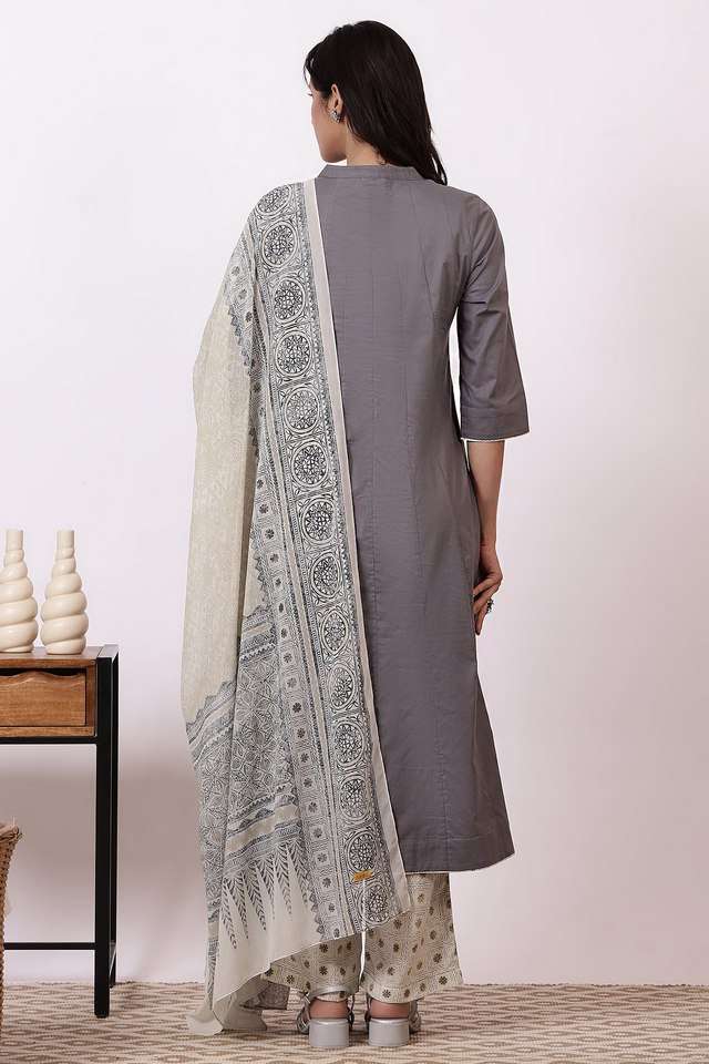 Solid-Calf-Length-Cotton-Woven-Women-s-Kurta-Set