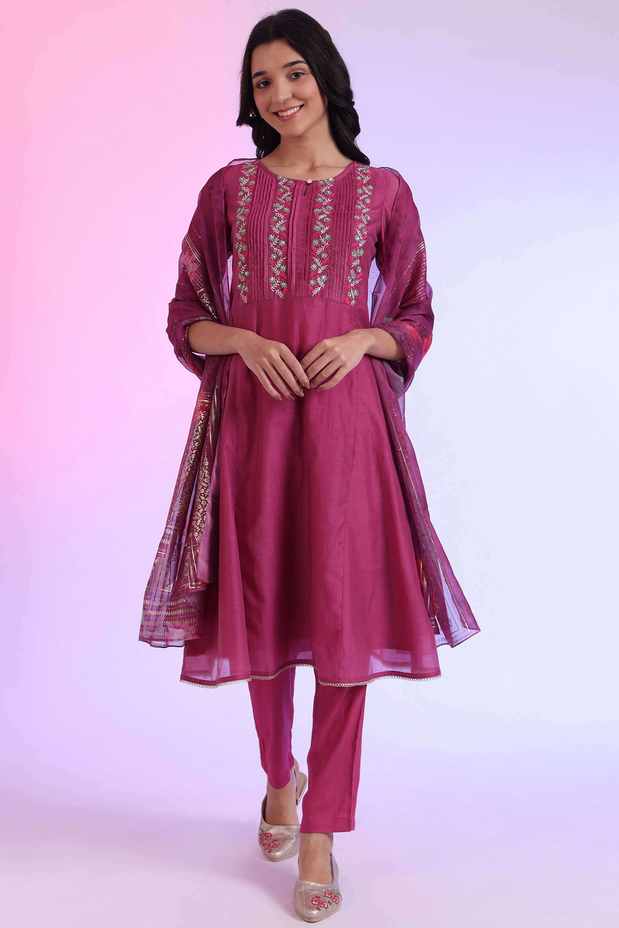 Embroidered-Calf-Length-Cotton-Blend-Woven-Women-s-Kurta-Set