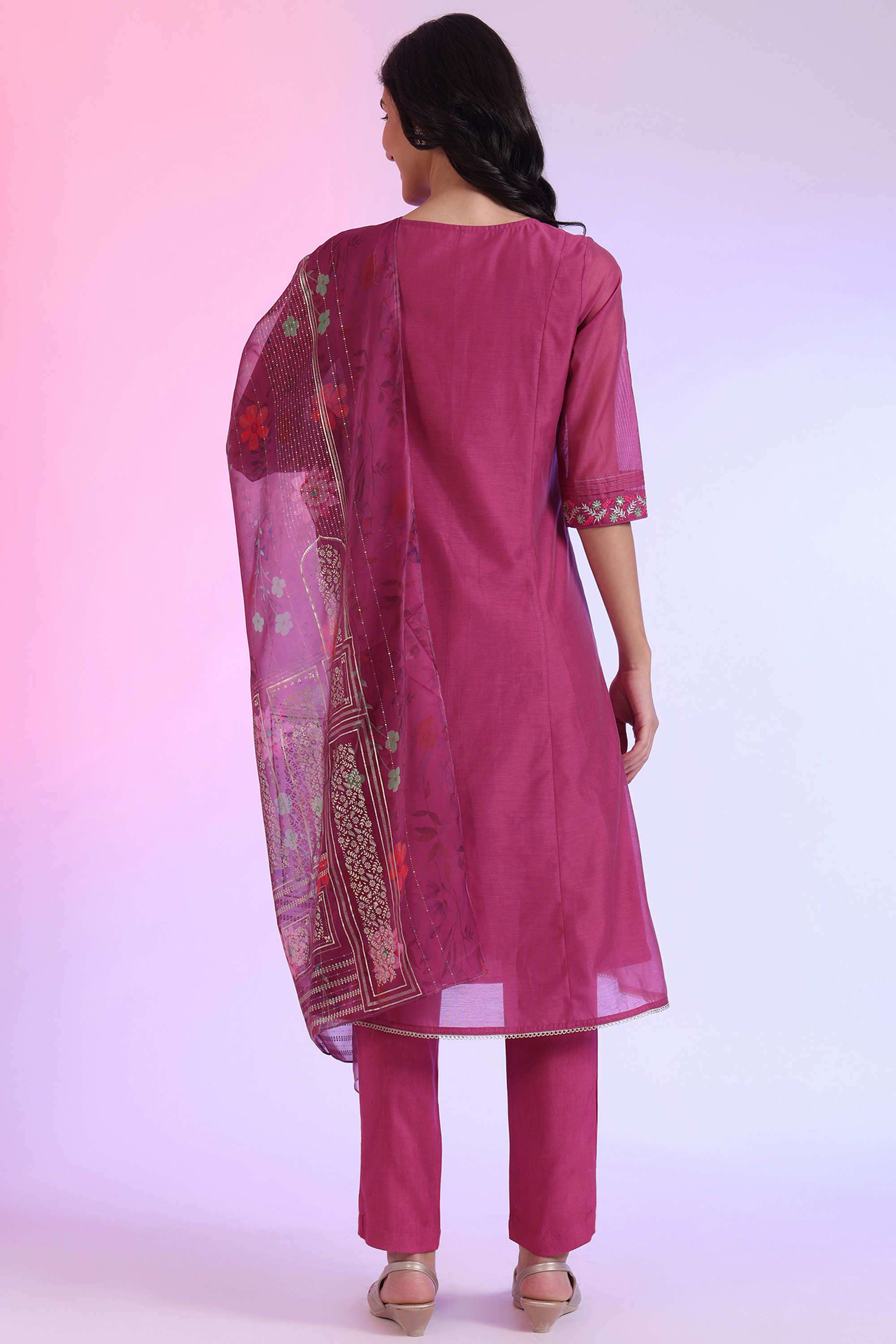 Embroidered-Calf-Length-Cotton-Blend-Woven-Women-s-Kurta-Set