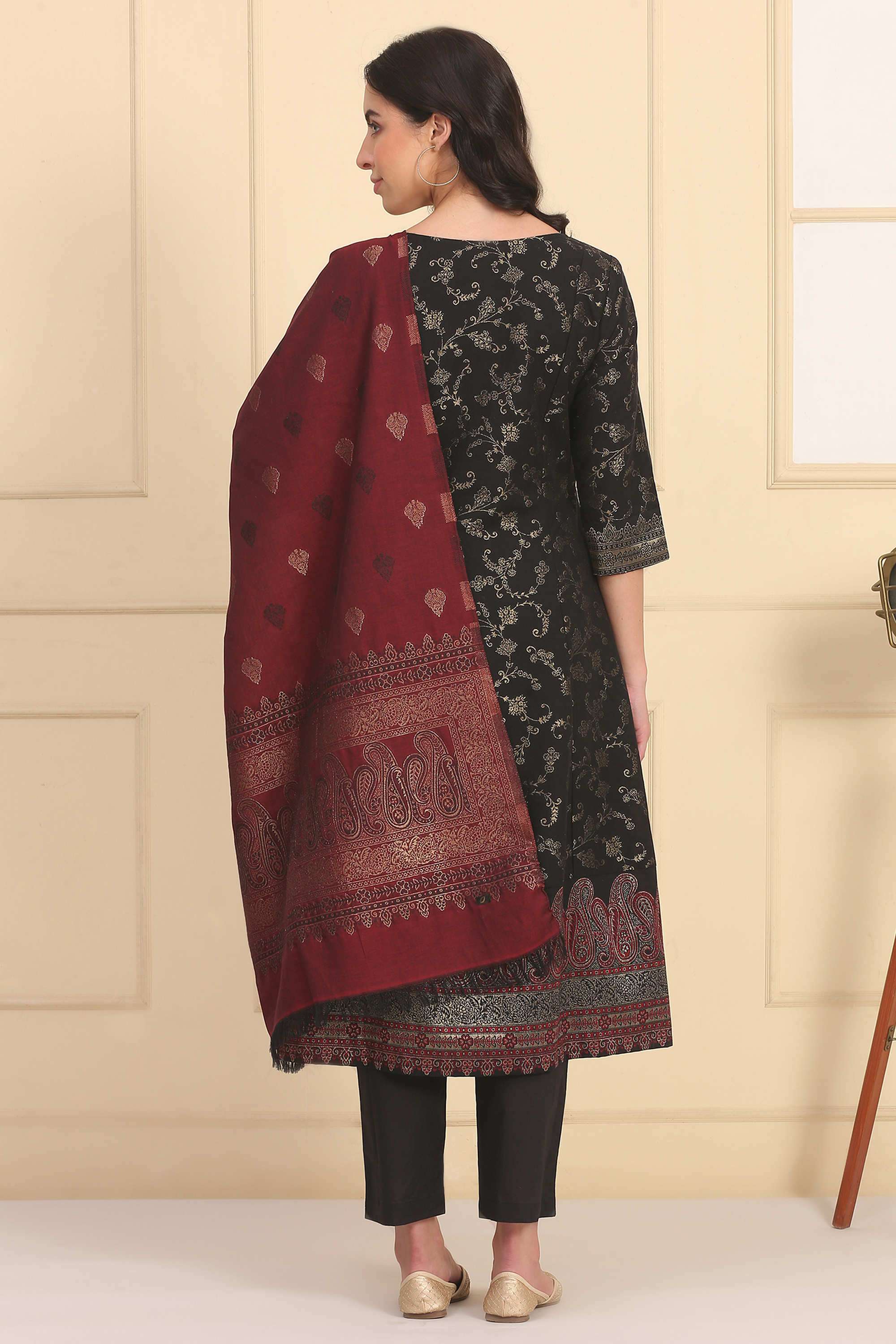 Ombre-Calf-Length-Polyester-Woven-Women-s-Kurta-Set