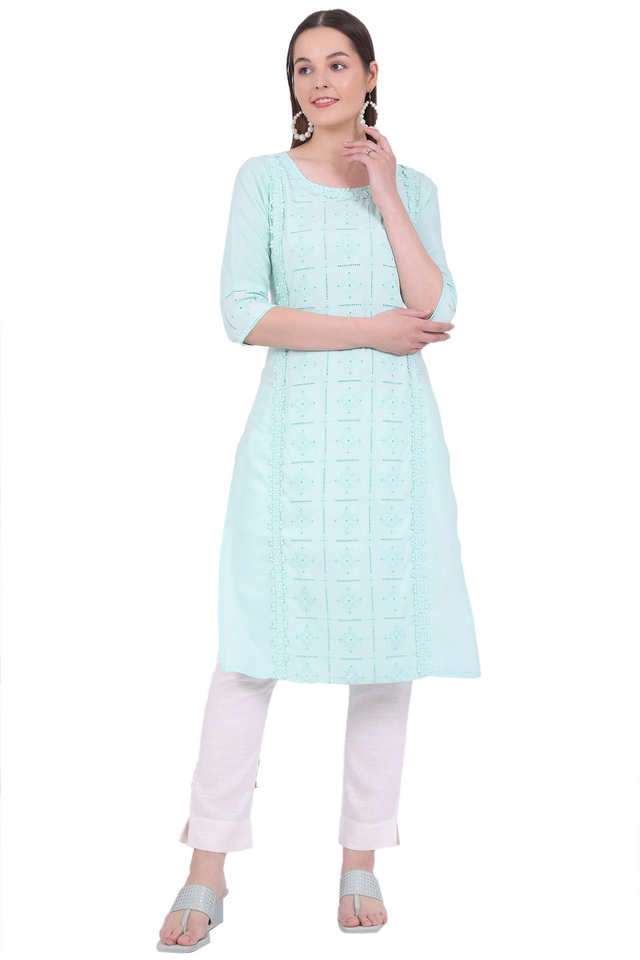 Embroidered-Viscose-Round-Neck-Women-s-Casual-Wear-Kurta