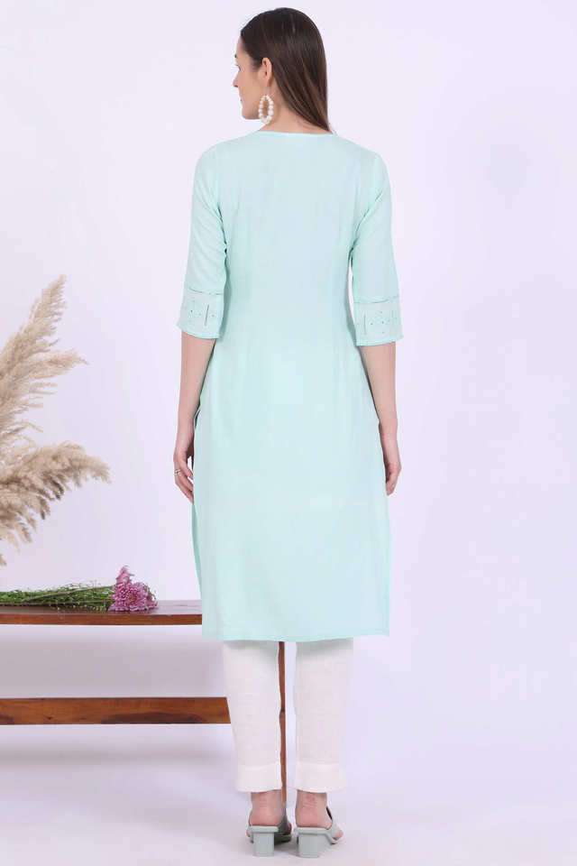 Embroidered-Viscose-Round-Neck-Women-s-Casual-Wear-Kurta