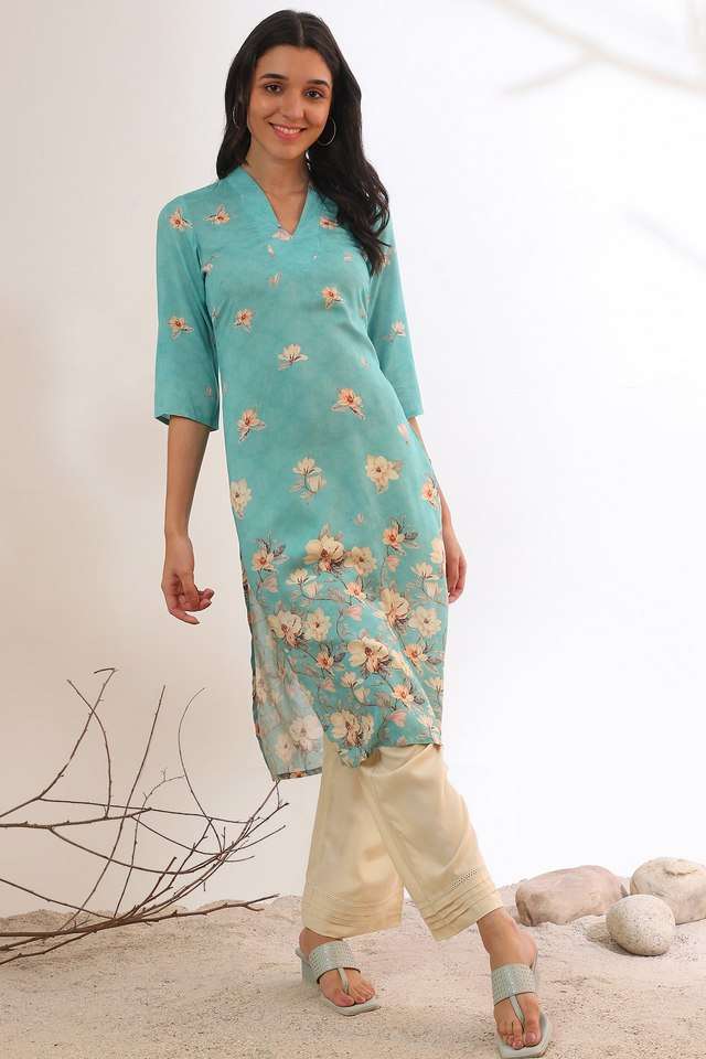 Floral-Viscose-Regular-Fit-Women-s-Straight-Kurta