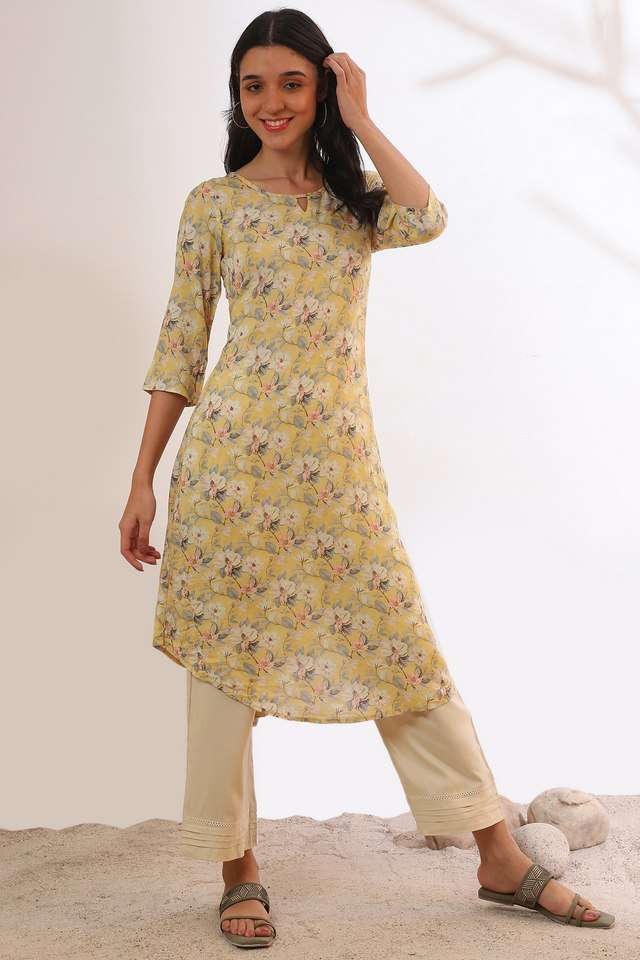 Floral-Viscose-Round-Neck-Women-s-Fusion-Wear-Kurta