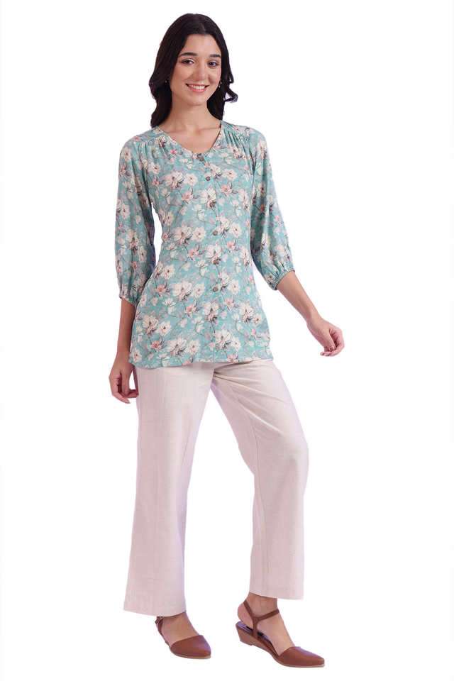 Floral-Modal-V-Neck-Women-s-Casual-Wear-Kurti