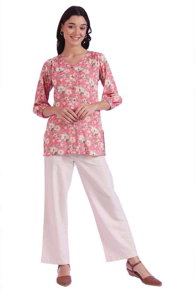 Floral-Modal-V-Neck-Women-s-Casual-Wear-Kurti