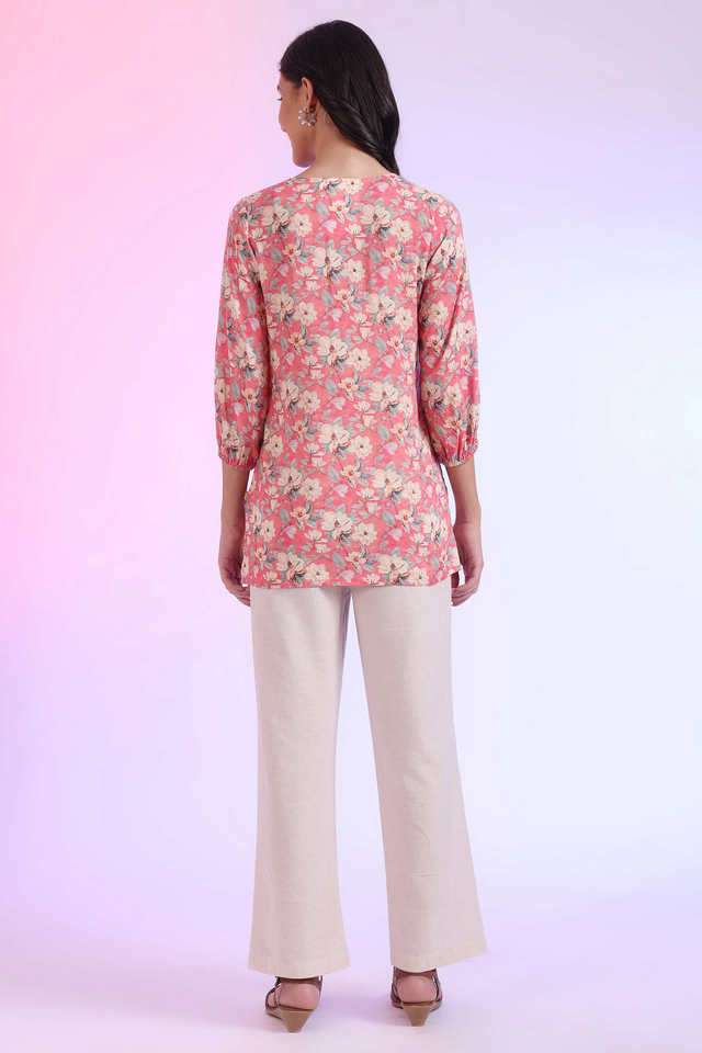 Floral-Modal-V-Neck-Women-s-Casual-Wear-Kurti