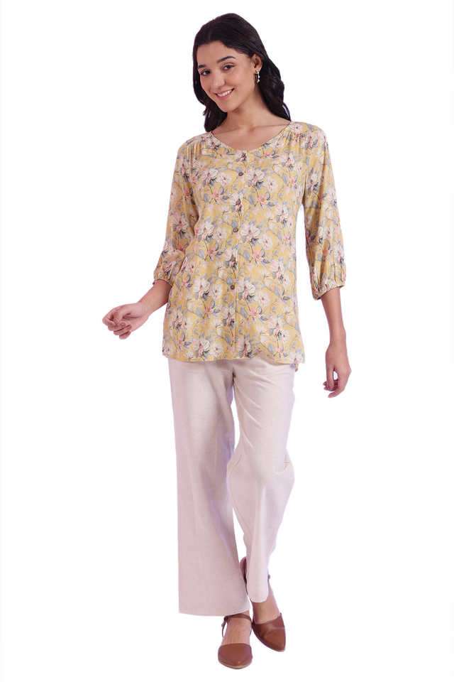 Floral-Modal-V-Neck-Women-s-Casual-Wear-Kurti