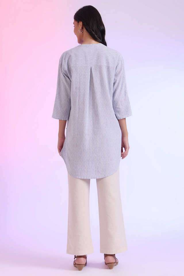 Stripes-Cotton-Blend-Collared-Women-s-Casual-Wear-Kurti