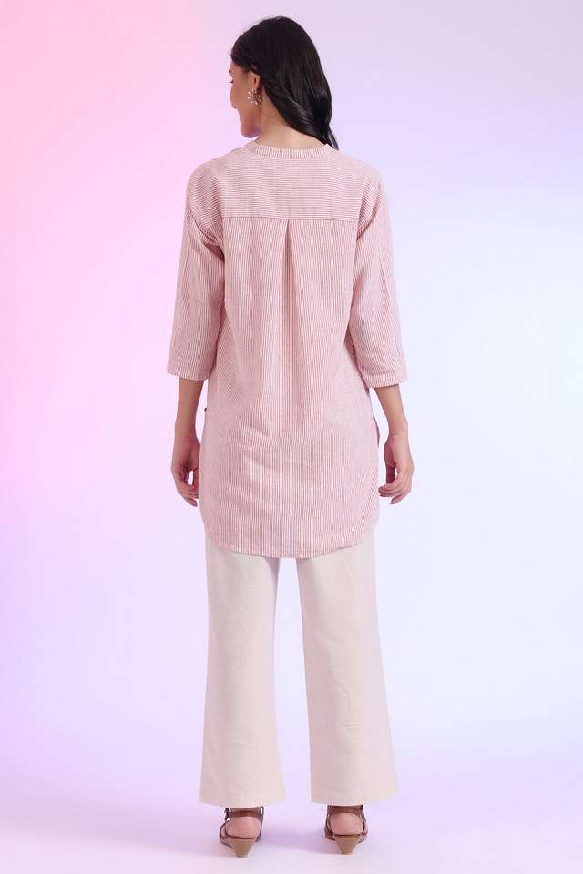 Stripes-Cotton-Blend-Collared-Women-s-Fusion-Wear-Kurta