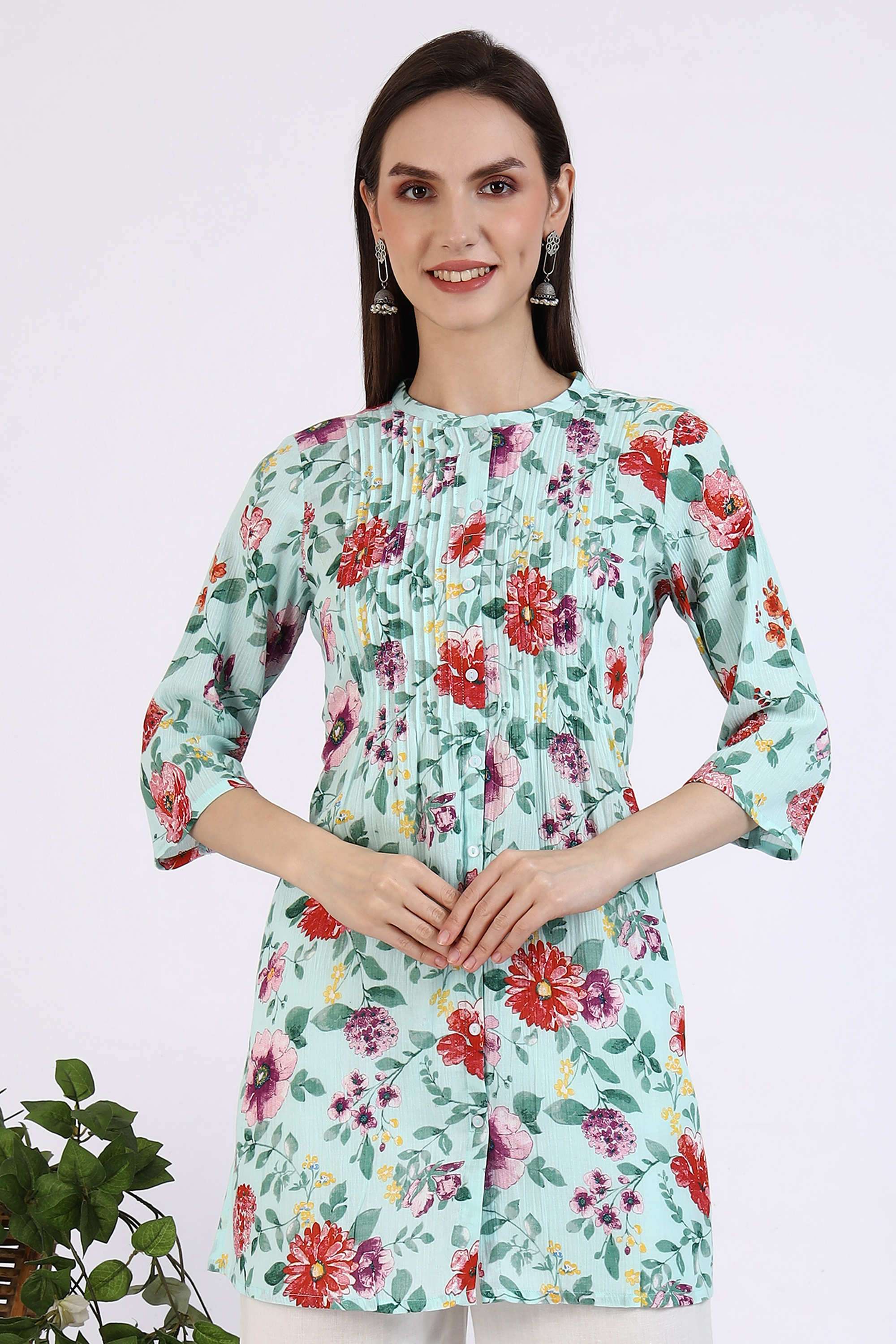 Floral-Pure-Cotton-Women-s-Fusion-Wear-Kurti