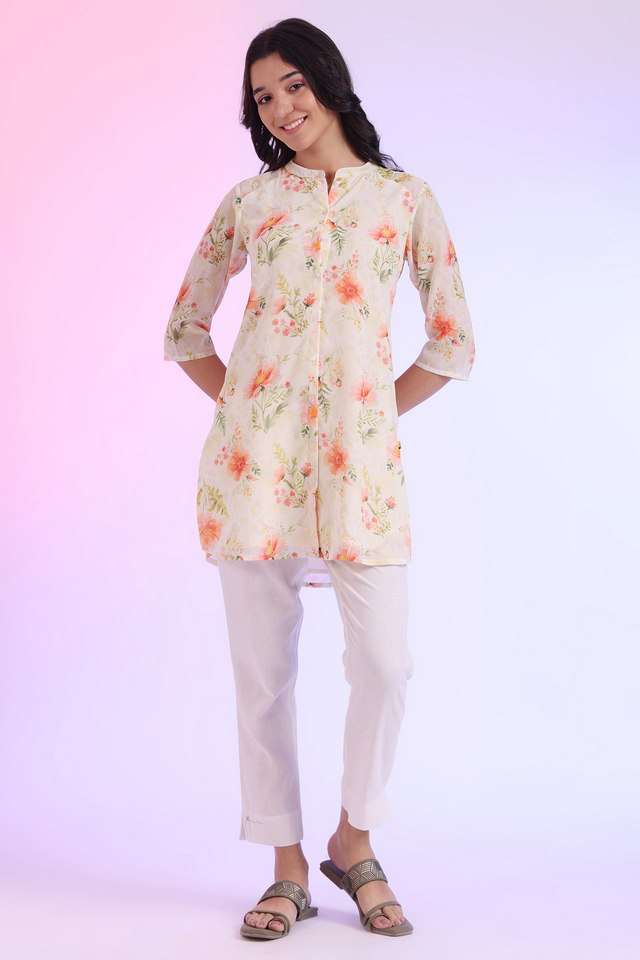 Floral-Polyester-Collared-Women-s-Fusion-Wear-Kurta