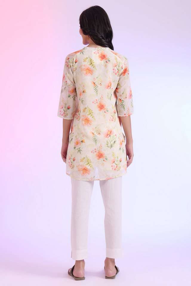 Floral-Polyester-Collared-Women-s-Fusion-Wear-Kurta