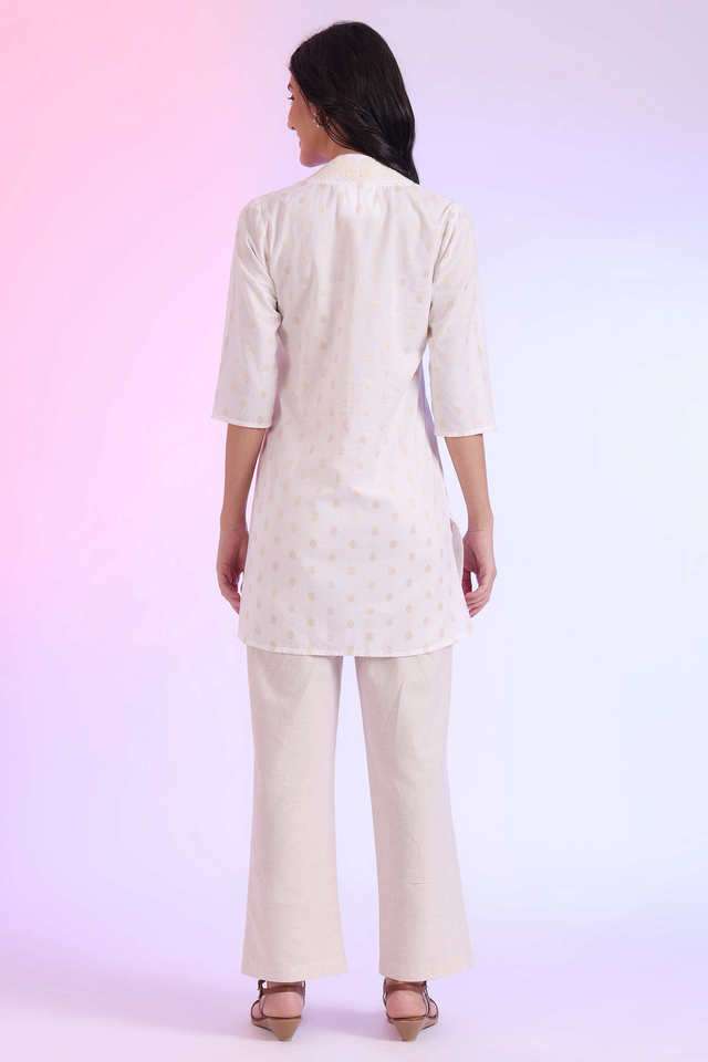 Geometric-Print-Cotton-Blend-V-Neck-Women-s-Casual-Wear-Kurti