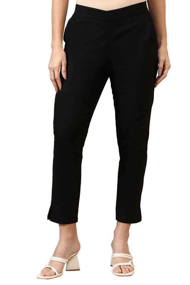 Solid-Slim-Fit-Cotton-Blend-Women-s-Casual-Wear-Trousers