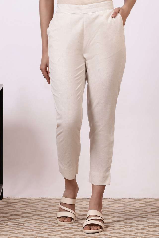 Solid-Slim-Fit-Cotton-Blend-Women-s-Casual-Wear-Trousers