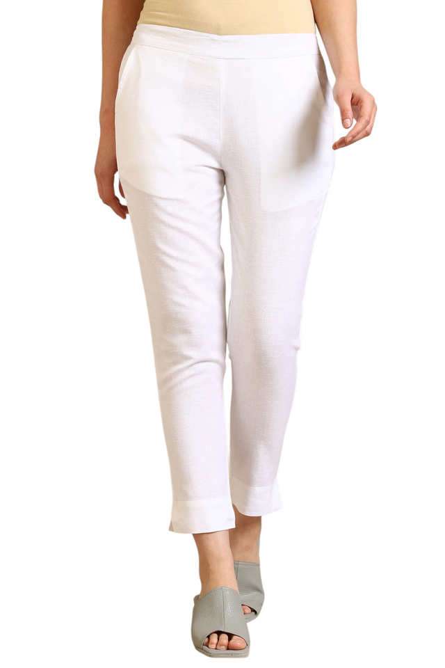 Solid-Slim-Fit-Cotton-Blend-Women-s-Casual-Wear-Trousers