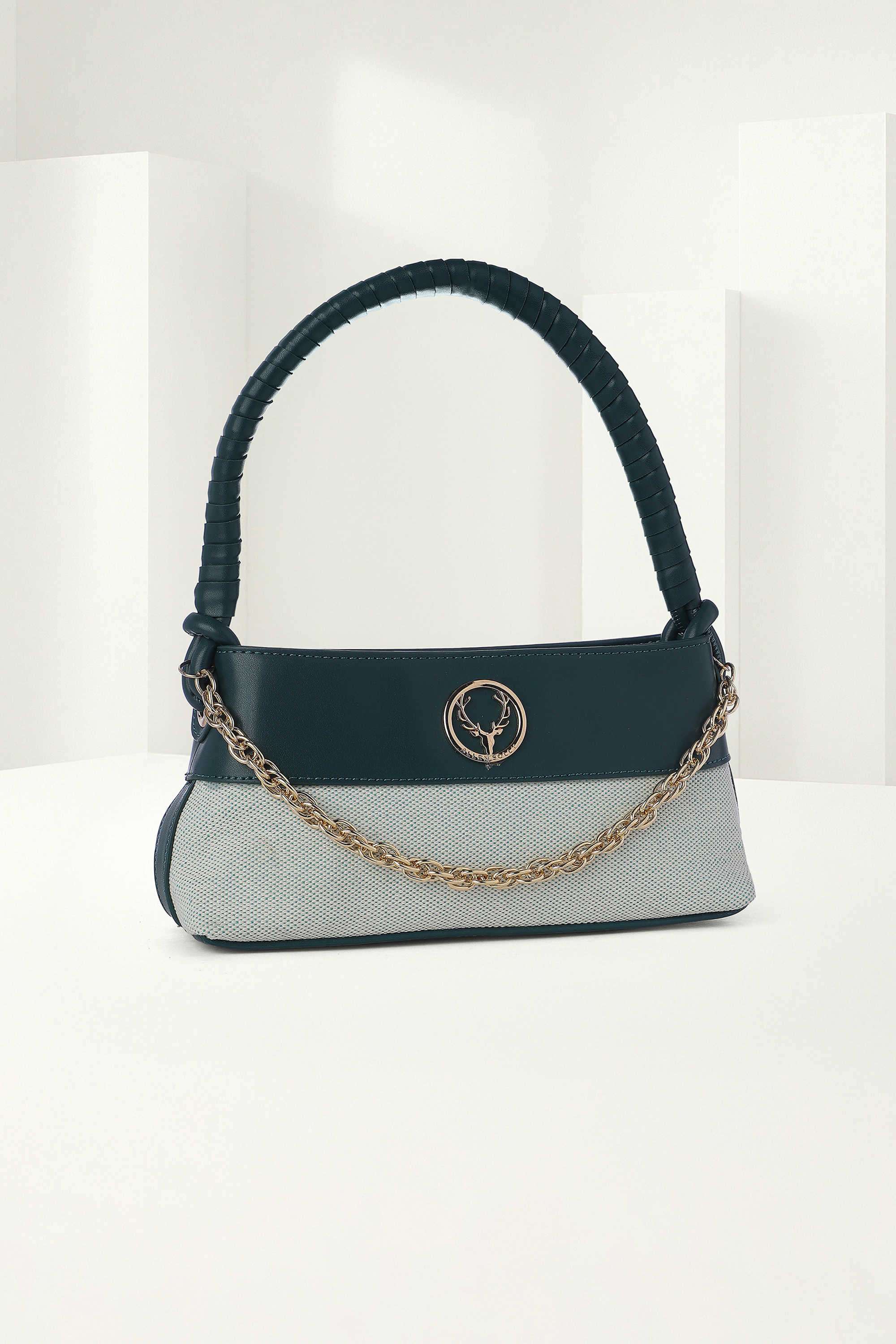 Zipper-Green-Colorblock-Canvas-Polyurethane-Women-s-Casual-Wear-Hobo