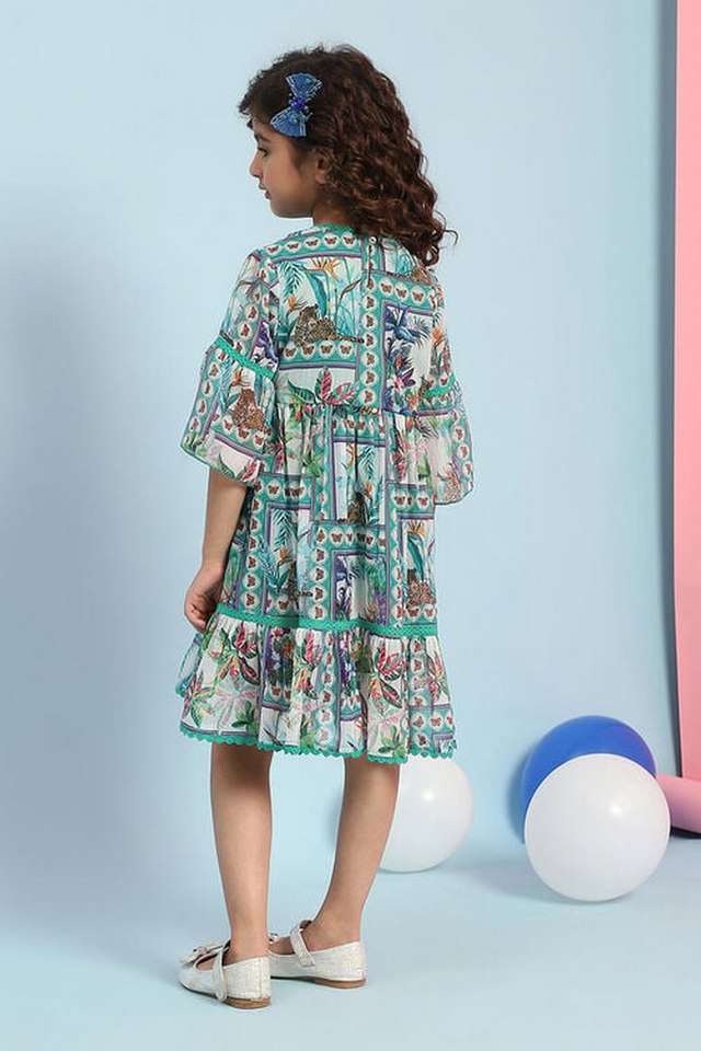 Printed-Polyester-V-Neck-Girls-Dress
