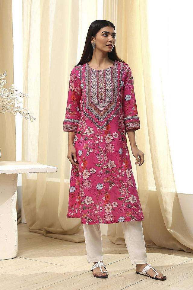 Printed-Chambray-Round-Neck-Women-s-Casual-Wear-Kurta