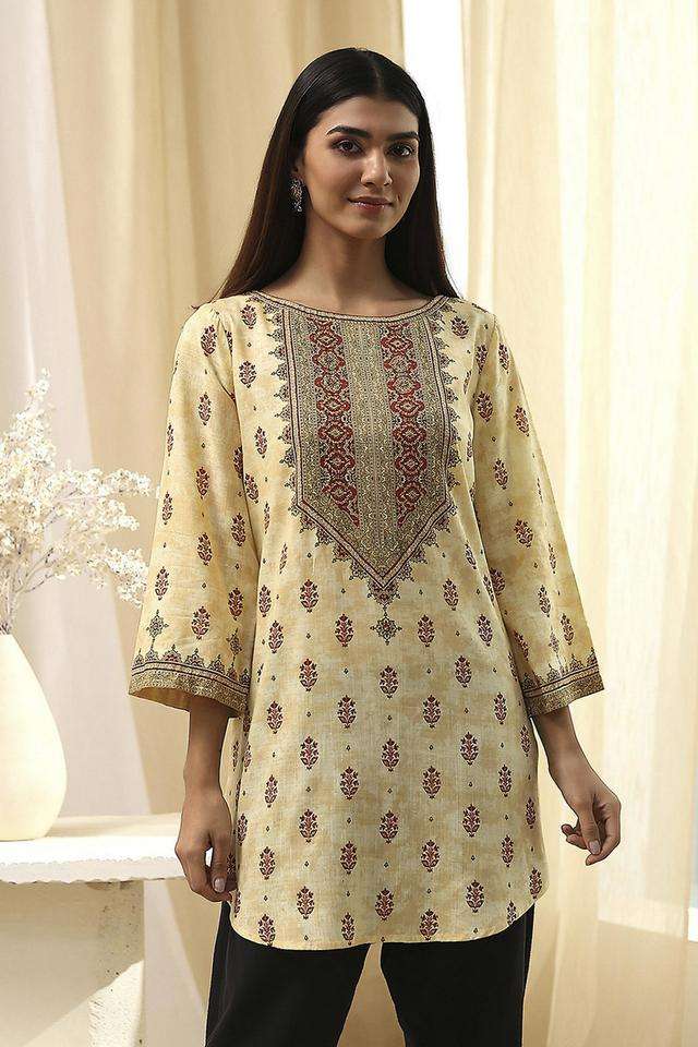 Printed-Blended-Fabric-Boat-Neck-Women-s-Casual-Wear-Kurta