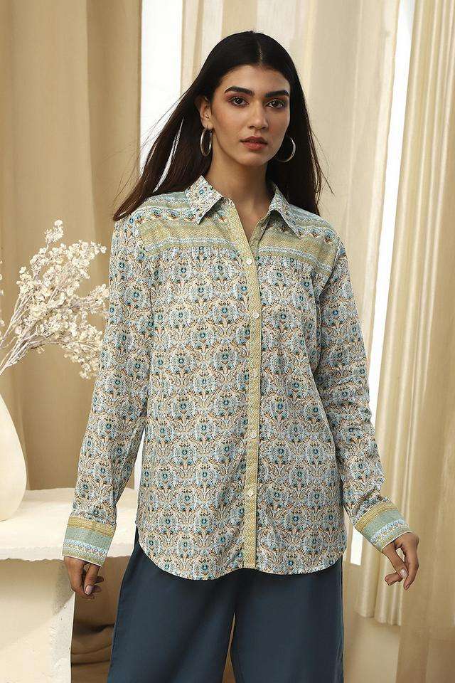 Printed-Collared-Blended-Fabric-Women-s-Casual-Wear-Shirt