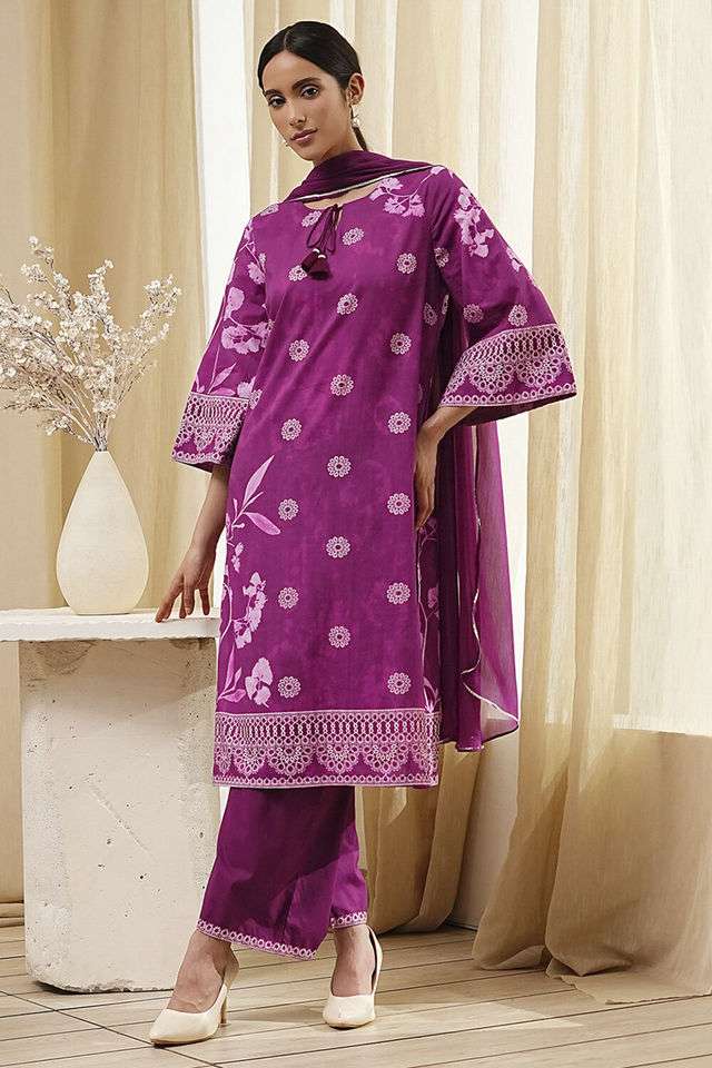 Printed-Chambray-Women-s-Kurta-Set