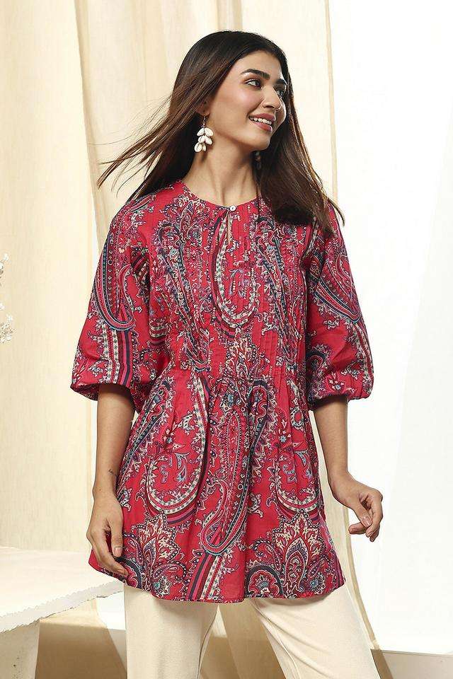 Printed-Chambray-Boat-Neck-Women-s-Casual-Wear-Kurta